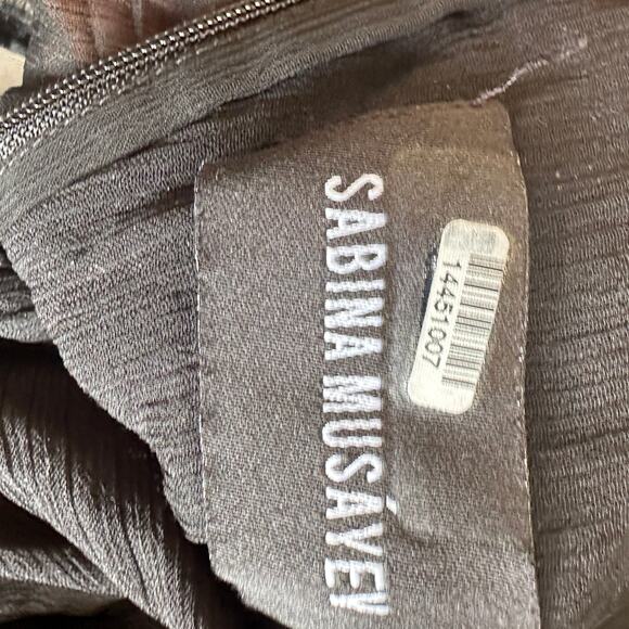 Sabina Musayev Black Pleated Gown SMALL Tiered Maxi Dress Floral Cut Out $430 - Picture 11 of 11